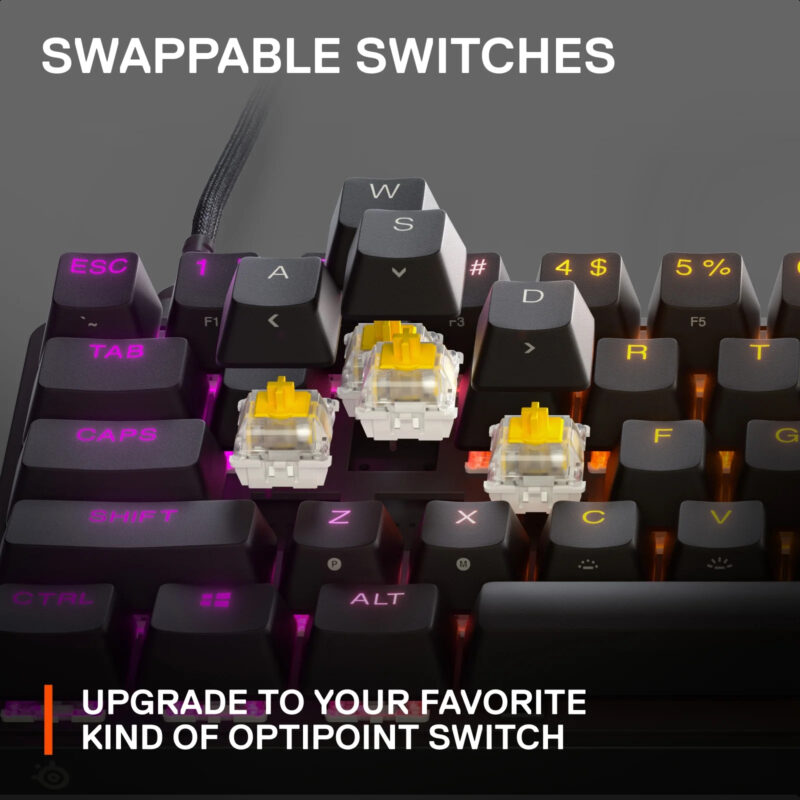 SteelSeries - Apex 9 Mini 60% Wired OptiPoint Adjustable Actuation Switch Gaming Keyboard with RGB Lighting - Black