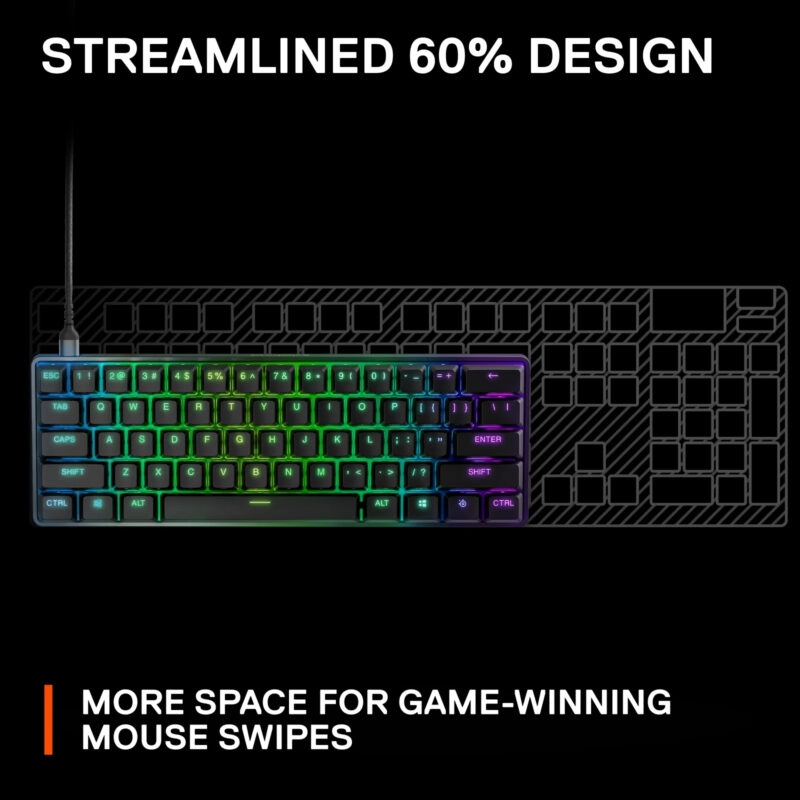 SteelSeries - Apex 9 Mini 60% Wired OptiPoint Adjustable Actuation Switch Gaming Keyboard with RGB Lighting - Black