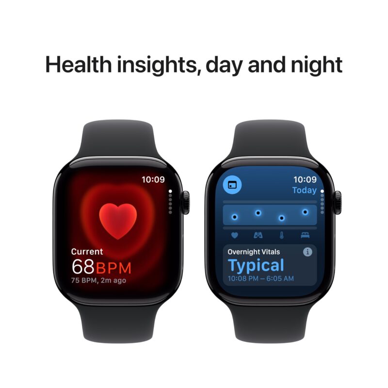 Apple Watch Series 10 [GPS + Cellular 42mm case] Smartwatch with Jet Black Aluminium Case with Black Sport Band - S/M. Fitness Tracker, ECG App, Always-On Retina Display, Water Resistant