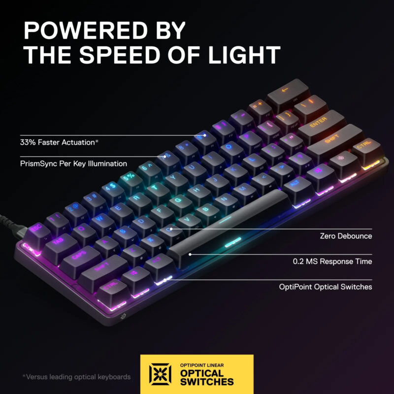 SteelSeries - Apex 9 Mini 60% Wired OptiPoint Adjustable Actuation Switch Gaming Keyboard with RGB Lighting - Black