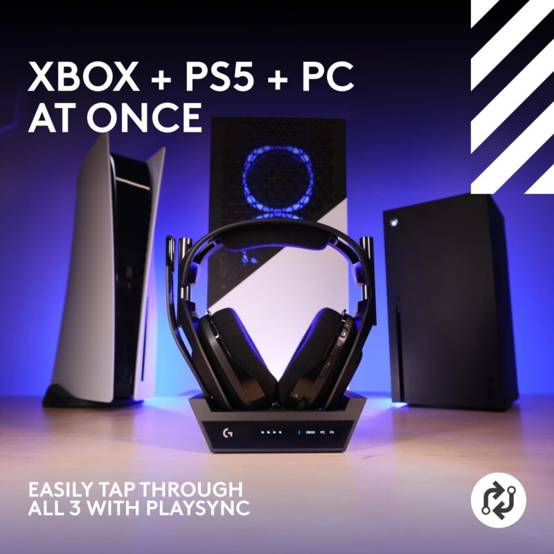 Logitech G Astro A50 X Omni-Platform Wireless Gaming Headset + Base Station for PS5, Xbox, PC: PLAYSYNC Video & Audio Switcher, HDMI 2.1 4K 120Hz VRR, <24 bit/48 kHz, 24hr Battery, 2.4GHz & BT - Black
