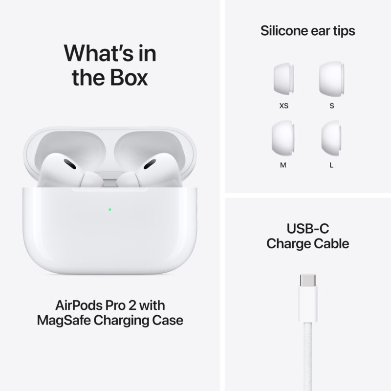 【COD Available】Apple AirPods Pro 2 Wireless Earbuds, Active Noise Cancellation, Hearing Aid Feature, Bluetooth Headphones, Transparency, Personalized Spatial Audio, High-Fidelity Sound, H2 Chip, USB-C Charging