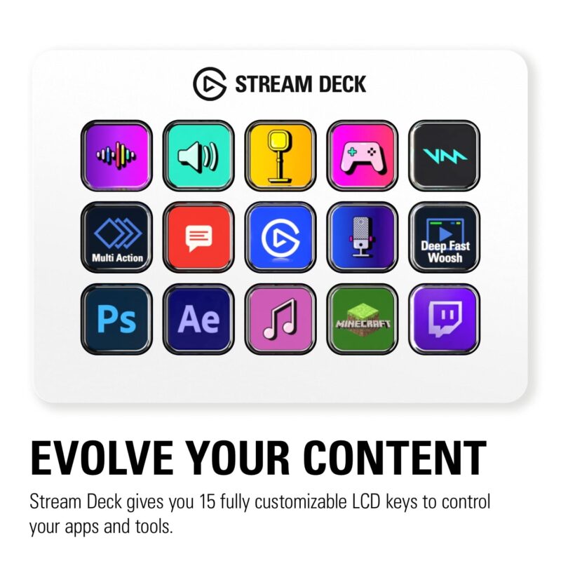 Elgato Stream Deck MK.2 – Studio Controller, 15 macro keys, trigger actions in apps and software like OBS, Twitch, ​YouTube and more, works with Mac and PC